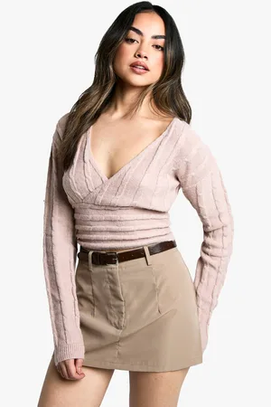 Boohoo Womens Wrap Front Cable Detail Jumper - - M
