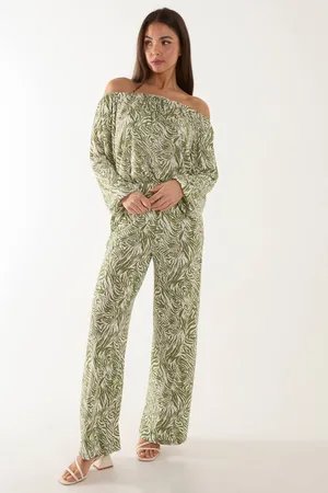 Blue Vanilla Womens Off The Shoulder Top And Wide Leg Trouser Set - - M/L