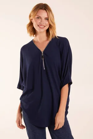 Blue Vanilla Womens Short Sleeved Zip Front Top - - S/M