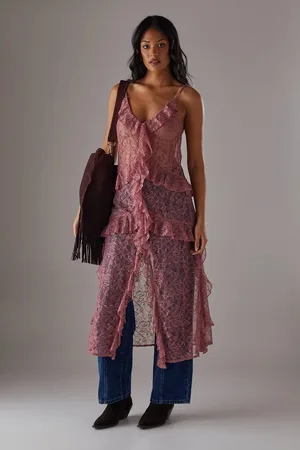warehouse Womens Lace Ruffle Front Maxi Strappy Top - - 14