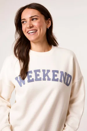 Blue Vanilla Womens Ivory Weekend Denim Applique Sweatshirt - - S/M
