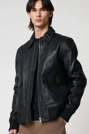 Barneys Originals Goat Leather Bomber Jacket - - L