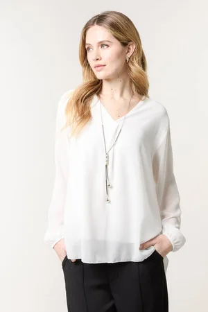 Blue Vanilla Womens Ivory Chiffon V Neck With Necklace - - S/M