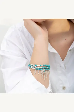Bibi Bijoux Womens Silver Dreamcatcher Beaded Bracelet Set - - One Size