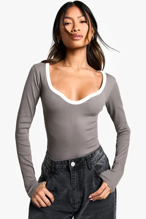 Boohoo Womens Basics Mono Binding Long Sleeve Bodysuit - - 16
