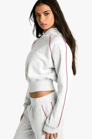 Boohoo Womens Contrast Piping Detail Crop Hoodie - - XL