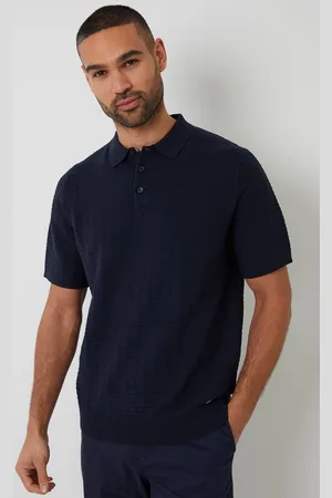 Threadbare Cotton Mix Short Sleeve Textured Knitted Polo Shirt - - XL