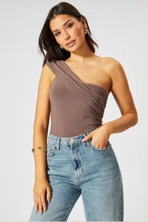 MissPap Womens One Shoulder Fold Over Bodysuit - - 10