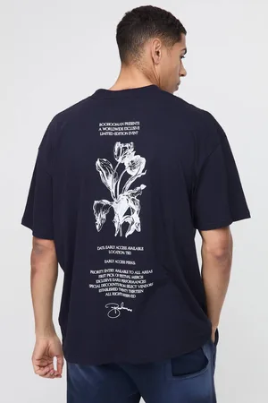 Boohoo Oversized Extended Neck Line Drawn Floral Print T-Shirt - - L