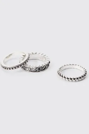 Boohoo 3 Pack Stacked Rings In Silver - - M/L
