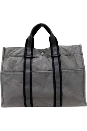 Hermès Preloved Canvas Tote Bag Black Stripes Unisex - One Size