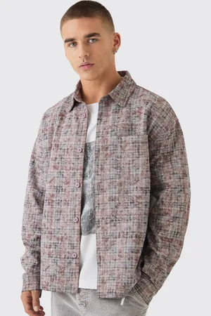 Boohoo Oversized Faux Suede Check Overshirt - L