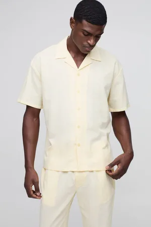 Boohoo Oversized Revere Linen Blend Short Sleeve Shirt - - M