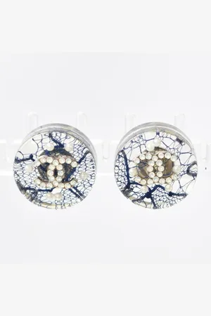 CHANEL Preloved Lace Pearls Earrings Crystal Detail Women - - One Size