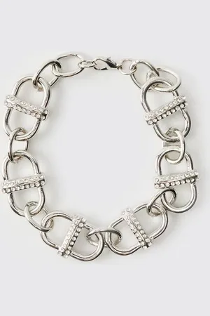 Boohoo Silver Bracelet with Iced Links - - One Size