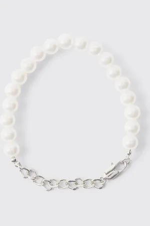 Boohoo Pearl And Chain Metal Bracelet In Silver - - One Size