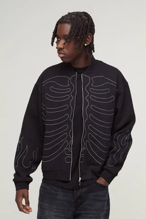 Boohoo Oversized Boxy Contrast Stitch Skull Applique Bomber Jacket - - M