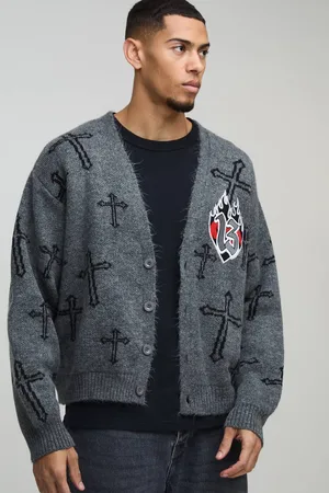 Boohoo Oversized Boxy Cross Graphic Brushed Knitted Cardigan - - XS