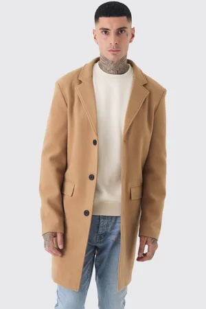 Boohoo Tall Single Breasted Wool Look Overcoat in Camel - - S