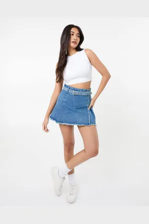 Pink Vanilla Womens Belt Denim Pleated Mini Skirt - - 12