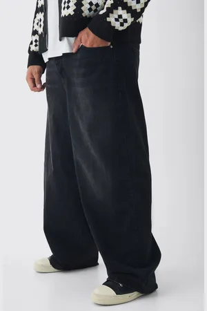 Boohoo Plus Baggy Rigid Double Waistband Denim Jeans - - 38