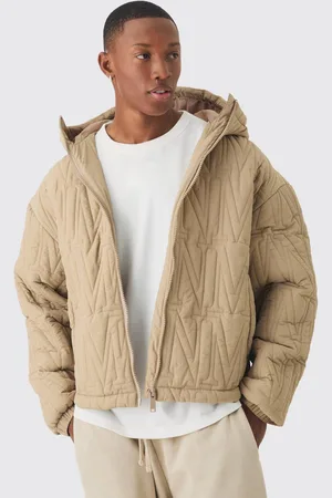 Boohoo Man Quilted Hooded Puffer Coat In Taupe - - S