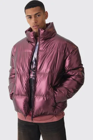 Boohoo Metallic Funnel Neck Puffer In Wine - - S