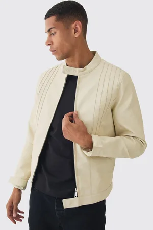 Boohoo Man Washed PU Tonal Biker Jacket In Ecru - - XL