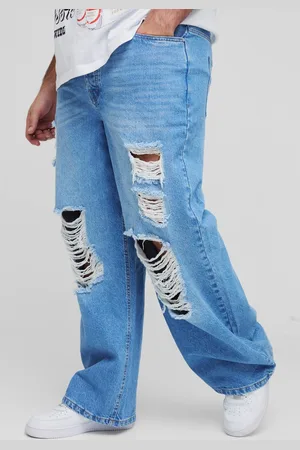 Boohoo Plus Relaxed Ripped Rigid Jeans - - 42