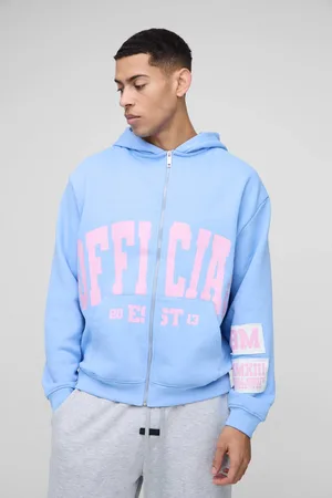 Boohoo Oversized Official Raw Edge Applique Badge Zip Through Hoodie - - M