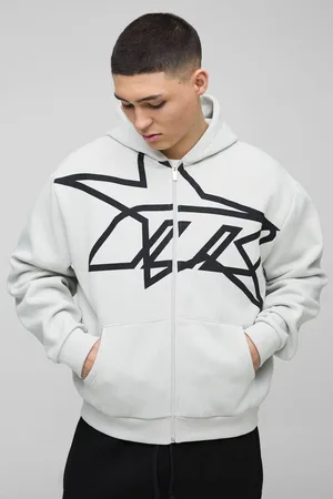 Boohoo Oversized Boxy Star Printed Zip Through Hoodie - - M