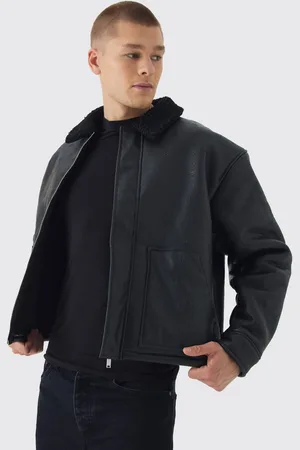 Boohoo Bm Embossed Borg Collar Harrington Jacket In - XL