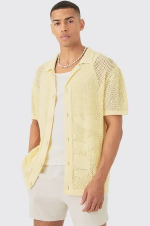 Boohoo Boxy Oversized Open Stitch Tonal Floral Intarsia Short Sleeve Knit Shirt - - S