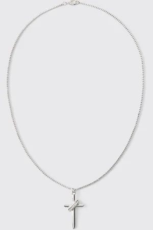 Boohoo Iced Cross Necklace In Silver - - One Size