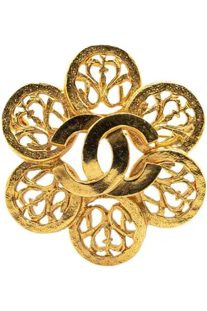 CHANEL Preloved Vintage Gold Brooch Flower Women Brooches - - One Size