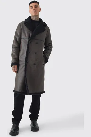 Boohoo Tall Longline Double Breasted Aviator Jacket In Dark - M