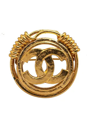CHANEL Preloved Vintage CC Logo Brooch Women - Gold Brooches - - One Size