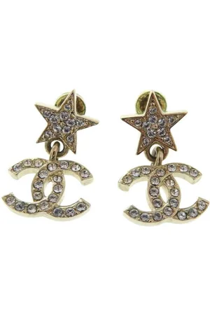 CHANEL Preloved CC Star Crystal Earrings Women - Gold - - One Size