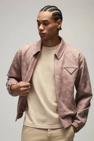 Boohoo Boxy Washed Look Faux Suede Harrington Jacket - - M