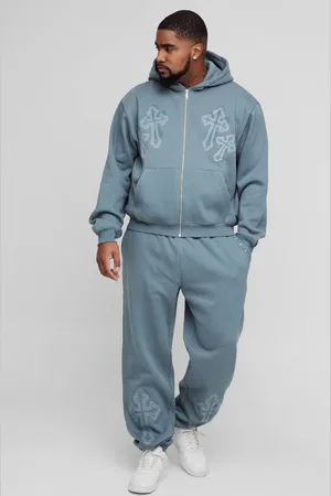 Boohoo Tall Oversized Boxy Cross Embroidered Zip Through Hooded Tracksuit - - XL
