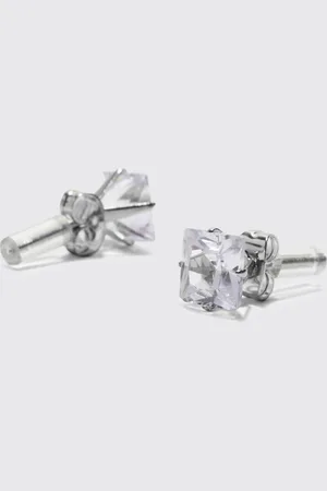 Boohoo 8mm Square Stud Diamante Earrings - - One Size