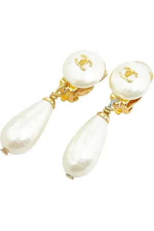CHANEL Preloved Pearl Drop Earrings Vintage Style Women - Gold - - One Size