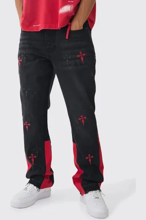 Boohoo Slim Rigid Flare Cross Pu Applique Washed Jeans - - 30R