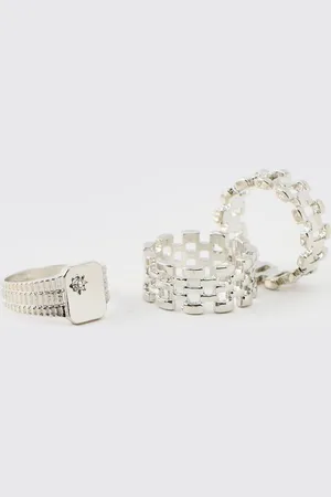 Boohoo 3 Pack Silver Jubilee Bands Rings - - S/M