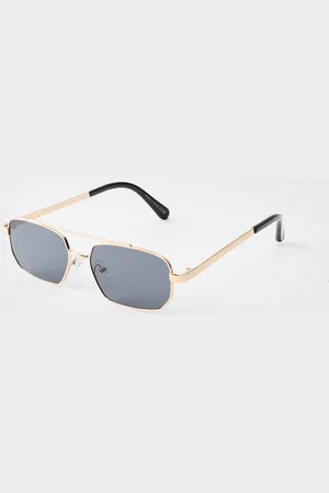 Boohoo Gold Metal With Lense Navigator Sunglasses - One Size