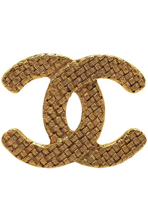 CHANEL Preloved Woven CC Logo Brooch Gold Women Brooches - - One Size