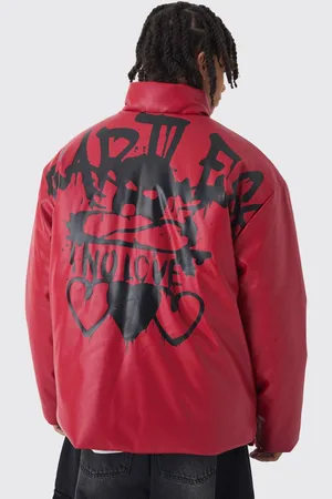 Boohoo Oversized Heartless Print Pu Puffer Jacket In - M