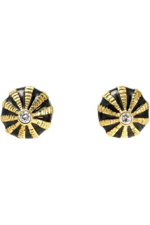 Tiffany & Co. Preloved Black Enamel Diamond Stud Earrings Women - Gold - - One Size
