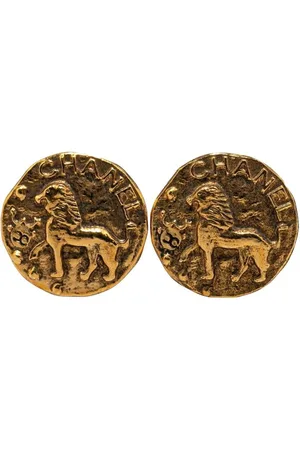 CHANEL Preloved Lion Coin Earrings Gold Women - - One Size