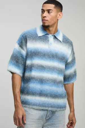 Boohoo Oversized Brushed Stripe Short Sleeve Knitted Polo - - M